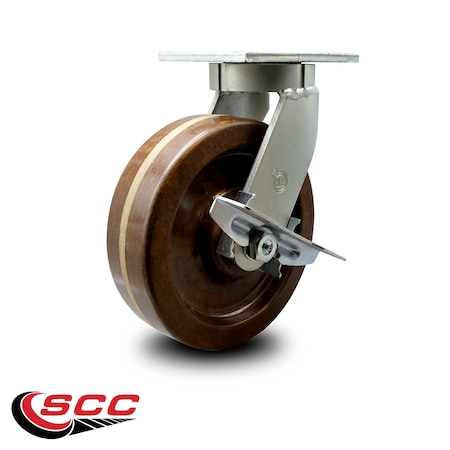 8 Inch Extra Heavy Duty High Temp Phenolic Wheel Swivel Caster With Brake SCC